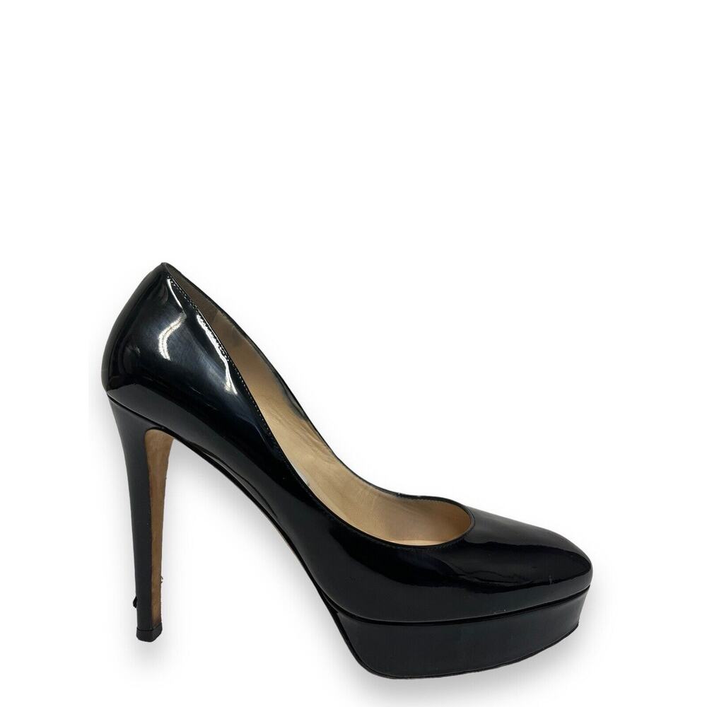 JIMMY CHOO Black Patent Leather Platform ALEX Heels Pumps 38.5 US 8.5 - Picture 1 of 8